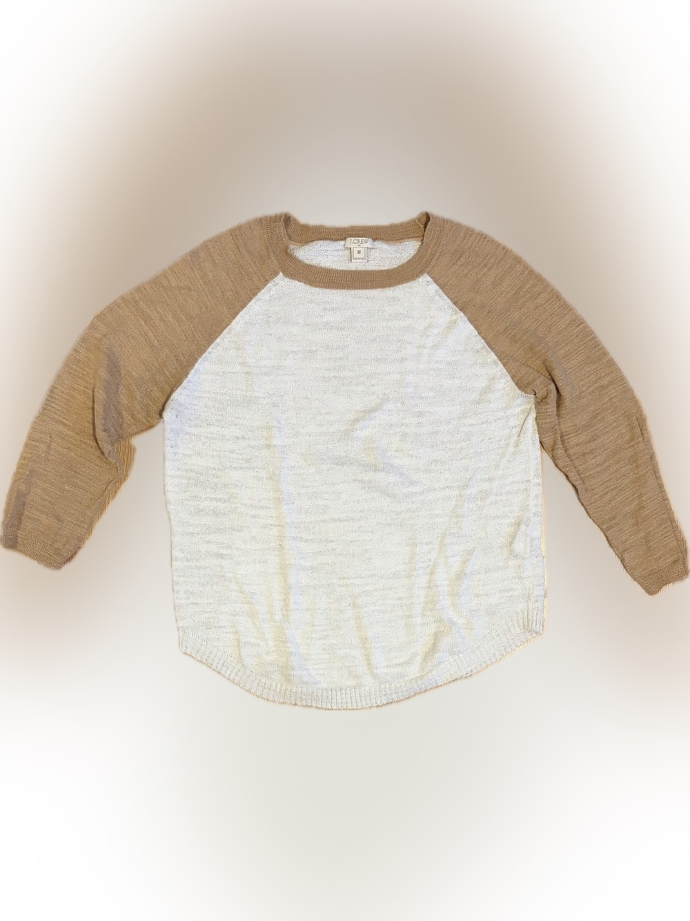 J. Crew Cream Body with Tan Raglan Sleeve Sweater